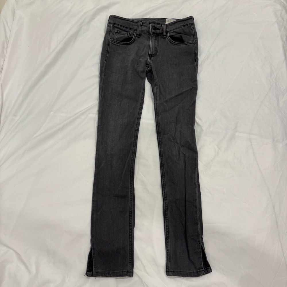 rag & bone Soft Rock Grey Skinny Jeans 24 Distressed Split Hem Low Rise Denim